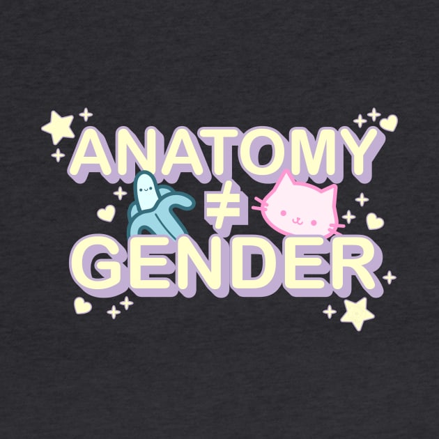 Anatomy Does Not Equal Gender - Kawaii Pastel Cat and Banana Typography by PoliticalStickr